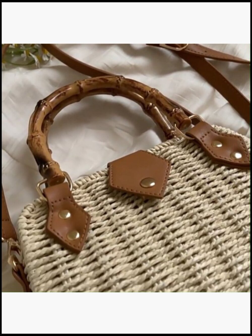 Straw Tote Bag Woven Crossbody Shoulder Handbag Beach Summer Vacation Vintage - Picture 7 of 7